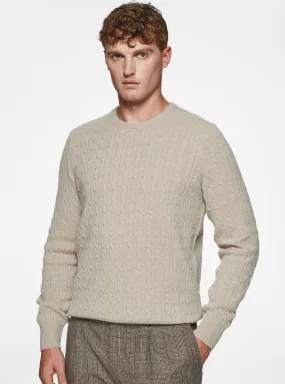 Maglia girocollo in lana cashmere a treccia