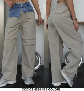 Pantalone Donna Cargo con chiusura in Jeans Laccetti alla Caviglia Pantaloni Casual Fashion in 2 Colori - 6820