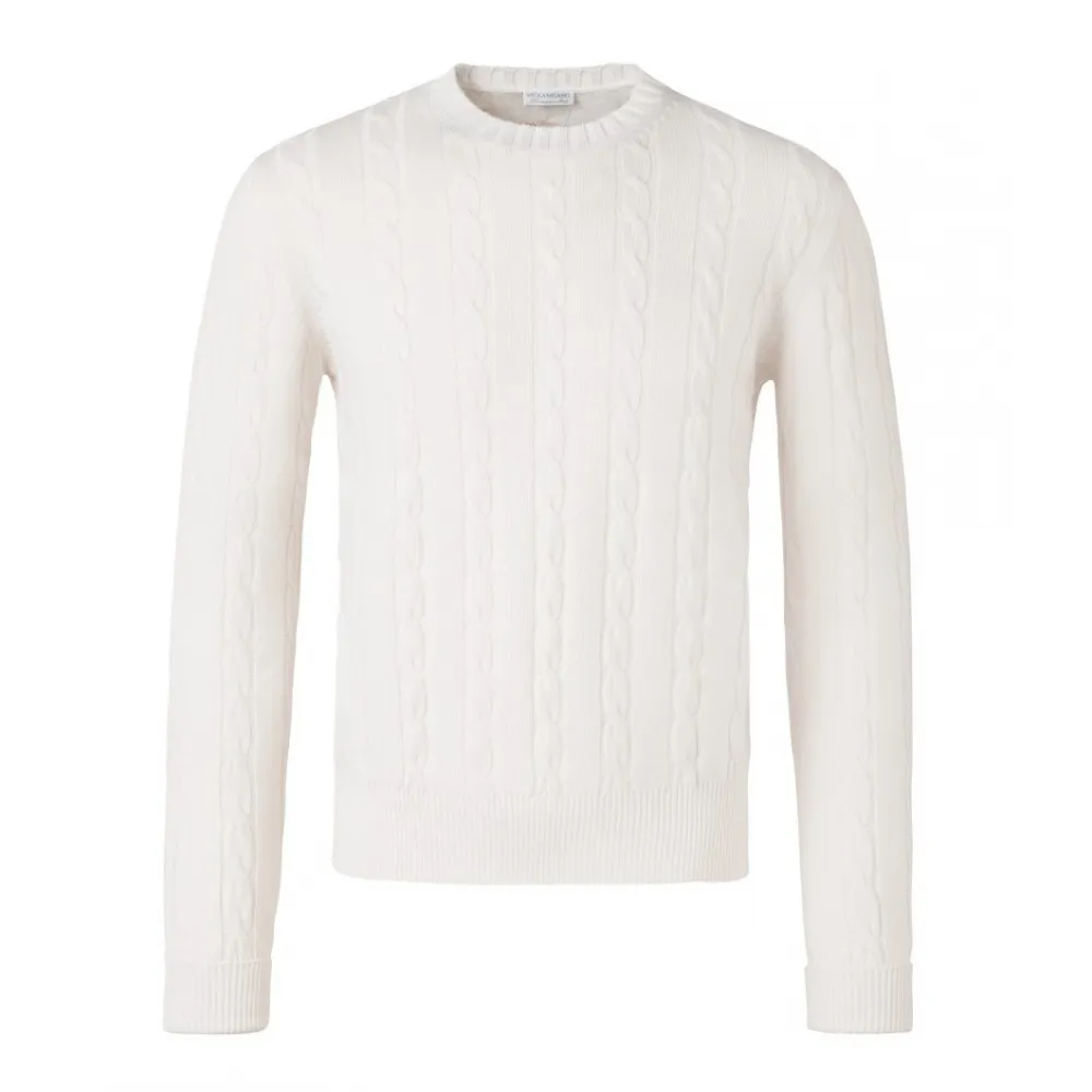 Viola Milano - Maglia in Cashmere Loro Piana a Trecce - Avorio - Handmade in Italy - Luxury Exclusive Collection